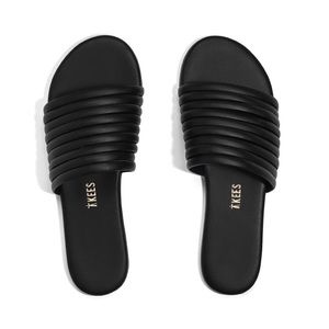 Teens Black Leather Slides